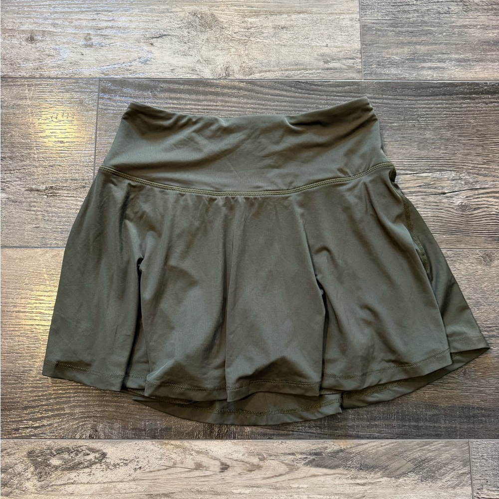 Olive Green Active Skirt With Built In Shorts